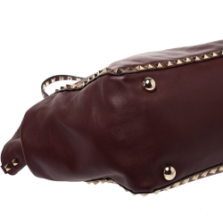 Pre Owned Valentino Burgundy Leather Medium Rockstud Tote