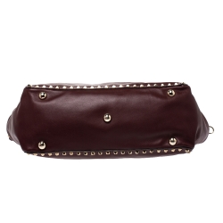 Pre Owned Valentino Burgundy Leather Medium Rockstud Tote
