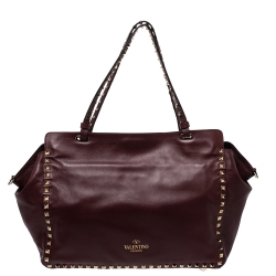 Pre Owned Valentino Burgundy Leather Medium Rockstud Tote