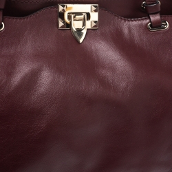 Pre Owned Valentino Burgundy Leather Medium Rockstud Tote