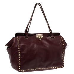 Pre Owned Valentino Burgundy Leather Medium Rockstud Tote