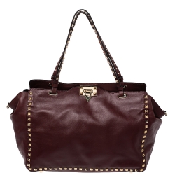 Pre Owned Valentino Burgundy Leather Medium Rockstud Tote