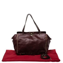 Pre Owned Valentino Burgundy Leather Medium Rockstud Tote
