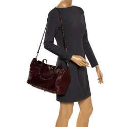 Pre Owned Valentino Burgundy Leather Medium Rockstud Tote