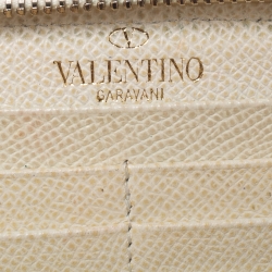 Pre Owned Valentino Off White Leather Zip Around Continental Wallet