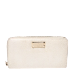 Pre Owned Valentino Off White Leather Zip Around Continental Wallet