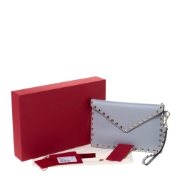 Valentino Grey Leather Rockstud Envelope Wristlet Clutch
