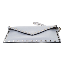 Valentino Grey Leather Rockstud Envelope Wristlet Clutch