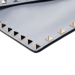Valentino Grey Leather Rockstud Envelope Wristlet Clutch