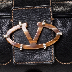 Pre Owned Valentino Black Leather Crystal Catch Satchel