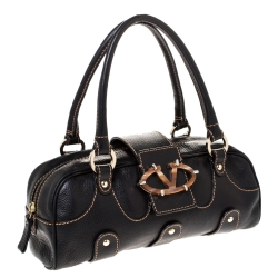 Pre Owned Valentino Black Leather Crystal Catch Satchel