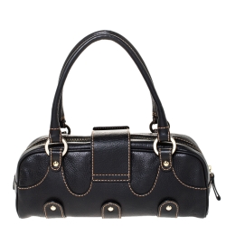 Pre Owned Valentino Black Leather Crystal Catch Satchel