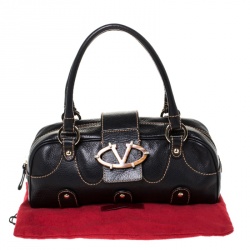 Pre Owned Valentino Black Leather Crystal Catch Satchel