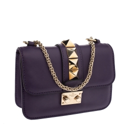 Pre Owned Valentino Purple Leather Mini Glam Lock Shoulder Bag