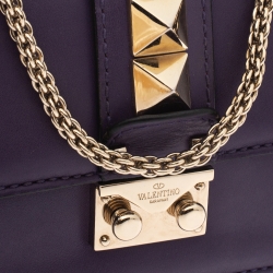 Pre Owned Valentino Purple Leather Mini Glam Lock Shoulder Bag