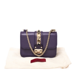Pre Owned Valentino Purple Leather Mini Glam Lock Shoulder Bag