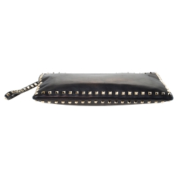 Pre Owned Valentino Black Leather Rockstud Large Wristlet Pouch