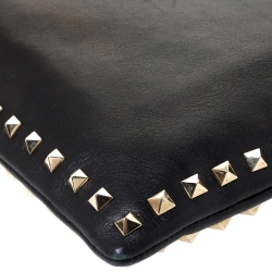Pre Owned Valentino Black Leather Rockstud Large Wristlet Pouch