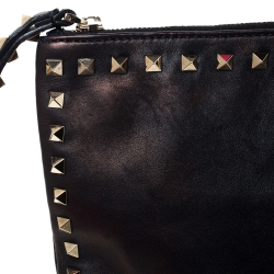 Pre Owned Valentino Black Leather Rockstud Large Wristlet Pouch