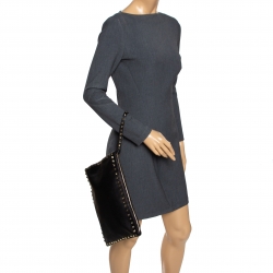 Pre Owned Valentino Black Leather Rockstud Large Wristlet Pouch