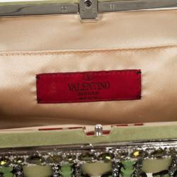 Pre Owned Valentino Gray Poudre Nappa Glam Framed Clutch