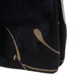 Pre Owned Valentino Black Calf Hair Rockstud Panther Print Hand Bag