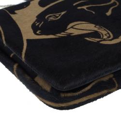 Pre Owned Valentino Black Calf Hair Rockstud Panther Print Hand Bag