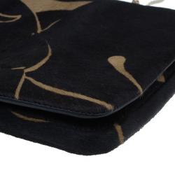 Pre Owned Valentino Black Calf Hair Rockstud Panther Print Hand Bag