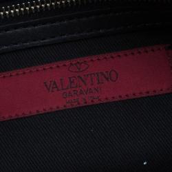 Pre Owned Valentino Black Calf Hair Rockstud Panther Print Hand Bag