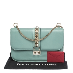 Pre Owned Valentino Mint Green Leather Rockstud Medium Glam Lock Flap Bag