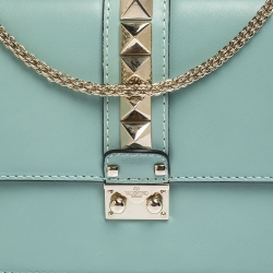 Pre Owned Valentino Mint Green Leather Rockstud Medium Glam Lock Flap Bag