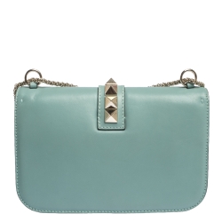 Pre Owned Valentino Mint Green Leather Rockstud Medium Glam Lock Flap Bag