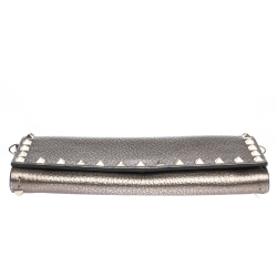 Pre Owned Valentino Metallic Leather Rockstud Wallet on Chain