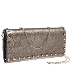 Pre Owned Valentino Metallic Leather Rockstud Wallet on Chain