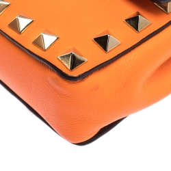 Pre Owned Valentino Neon Orange Leather Rockstud Bracelet Clutch