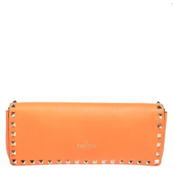Pre Owned Valentino Neon Orange Leather Rockstud Bracelet Clutch
