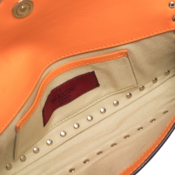Pre Owned Valentino Neon Orange Leather Rockstud Bracelet Clutch