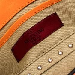 Pre Owned Valentino Neon Orange Leather Rockstud Bracelet Clutch