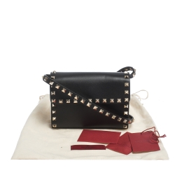 Pre Owned Valentino Black Leather Small Rockstud Flap Crossbody Bag