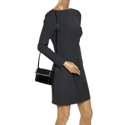 Pre Owned Valentino Black Leather Small Rockstud Flap Crossbody Bag