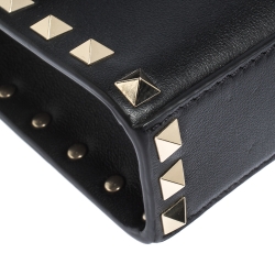Pre Owned Valentino Black Leather Small Rockstud Flap Crossbody Bag