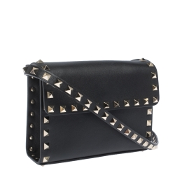 Pre Owned Valentino Black Leather Small Rockstud Flap Crossbody Bag