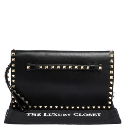 Pre Owned Valentino Black Leather Rockstud Wristlet Clutch 