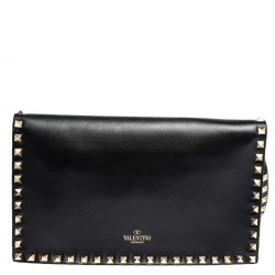 Pre Owned Valentino Black Leather Rockstud Wristlet Clutch 