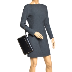 Pre Owned Valentino Black Leather Rockstud Wristlet Clutch 