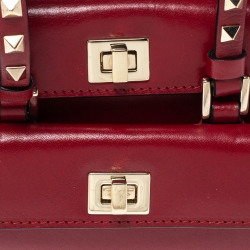 Pre Owned Valentino Red Leather Mini Rockstud Double Flap Bag