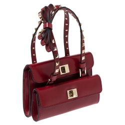 Pre Owned Valentino Red Leather Mini Rockstud Double Flap Bag