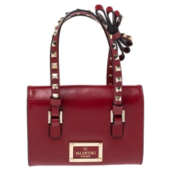 Pre Owned Valentino Red Leather Mini Rockstud Double Flap Bag