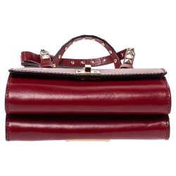 Pre Owned Valentino Red Leather Mini Rockstud Double Flap Bag
