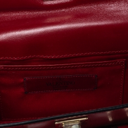 Pre Owned Valentino Red Leather Mini Rockstud Double Flap Bag